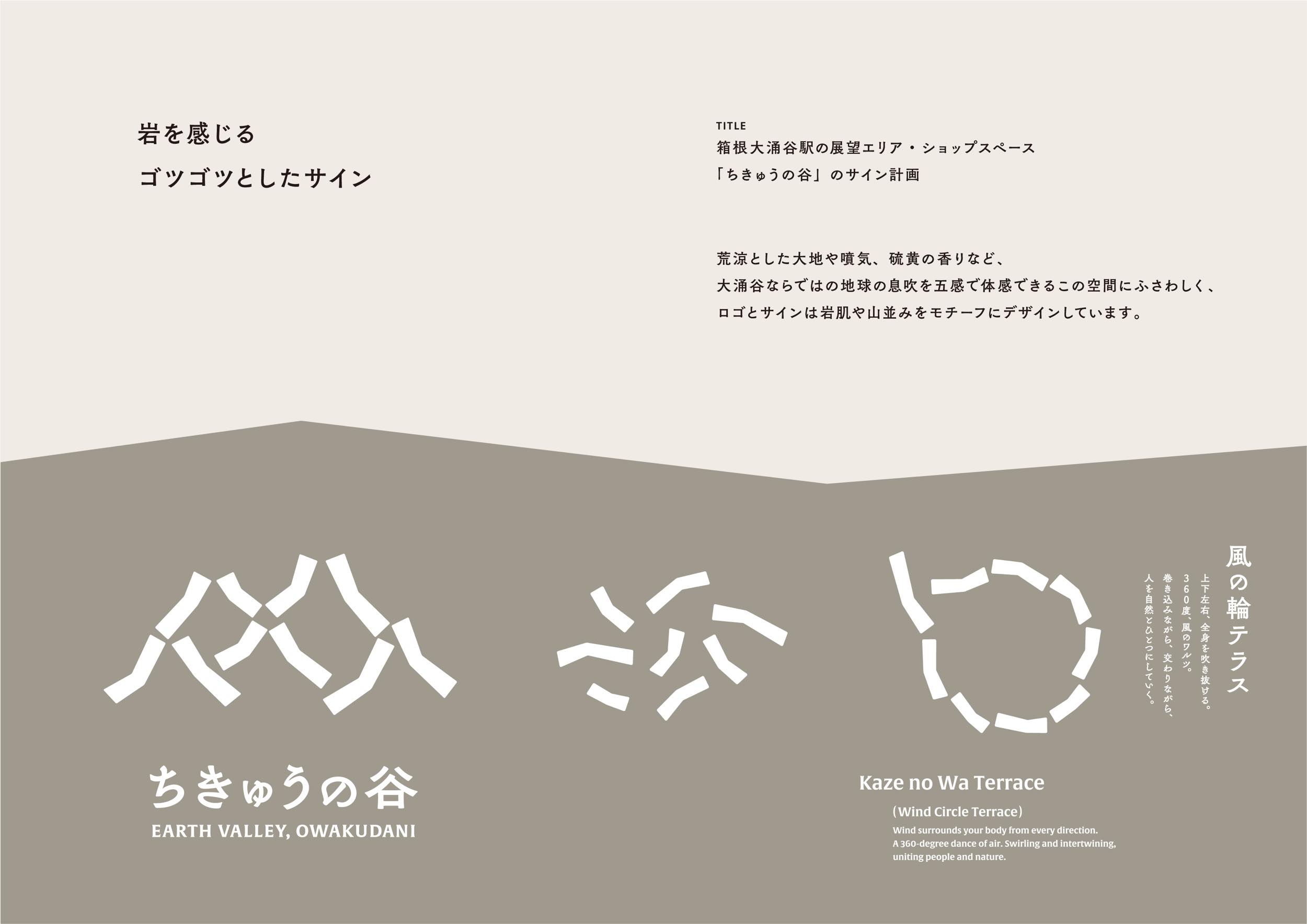 箱根大涌谷駅の展望エリア・ショップスペース、「ちきゅうの谷」のサイン計画